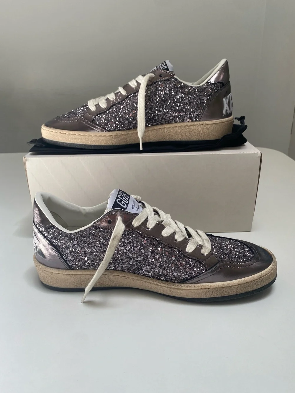 Golden Goose Ball Star Sneaker Gray/Purple/Glitter/Leather/White 38 New in Box